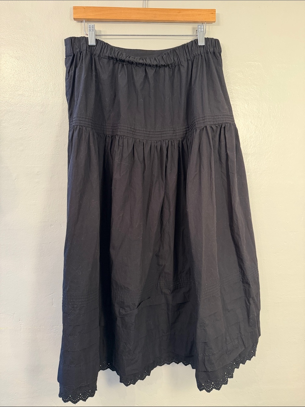 Quince Black Tiered Midi Skirt with Lace Trim - Picture 5 of 11